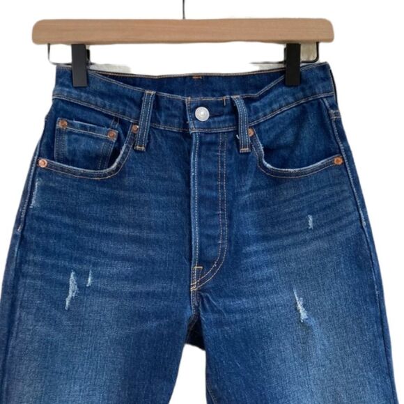 LEVI’S 501 Skinny Jeans in Song for Forever Button Fly Raw Hem 25 - Picture 5 of 7